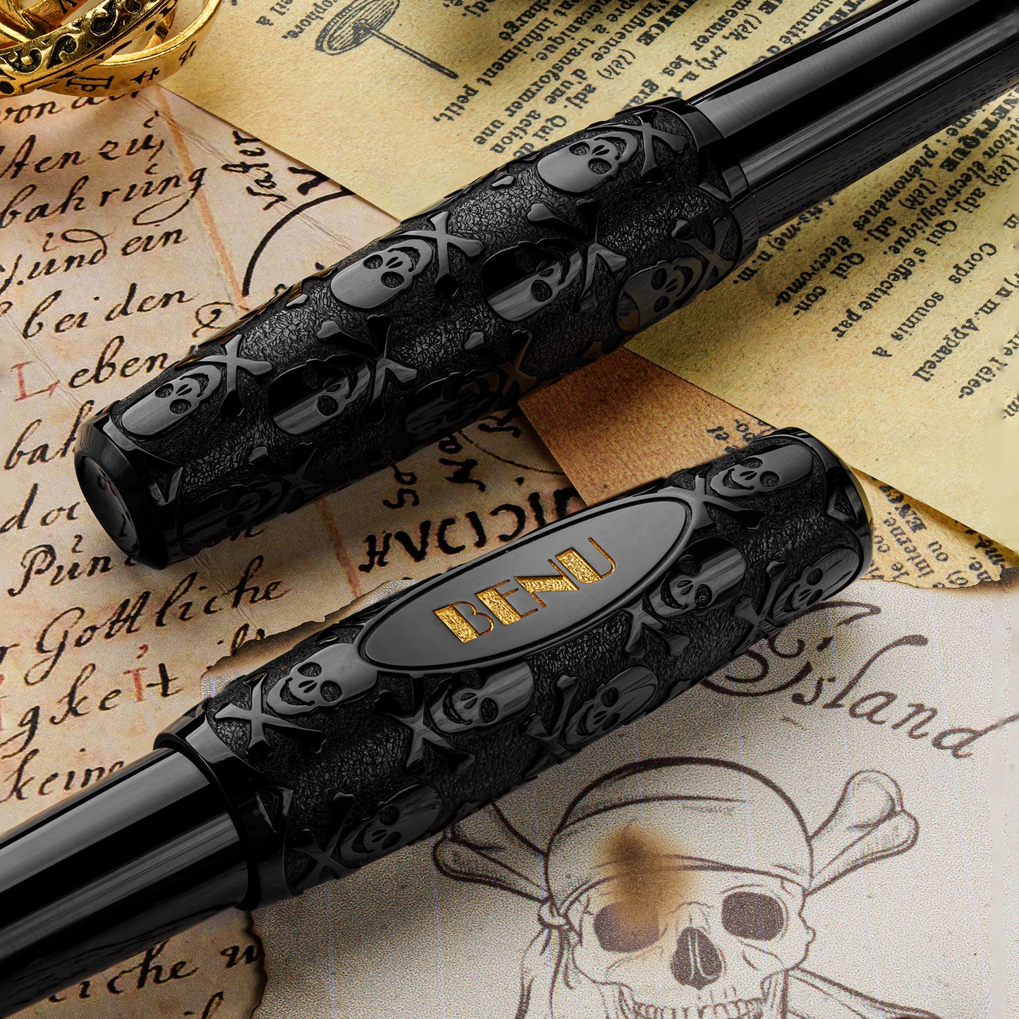 Benu Pixie Jolly Roger Black Fountain Pen