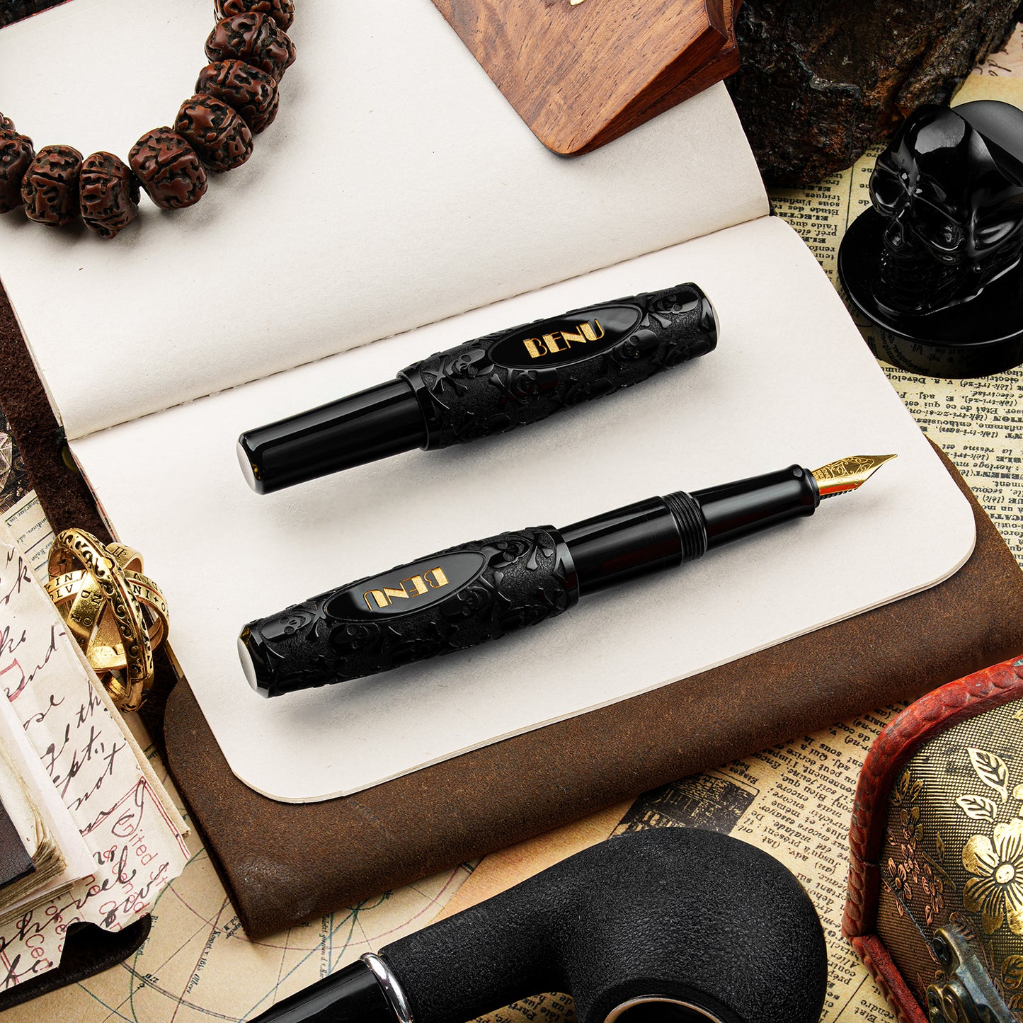 Benu Pixie Jolly Roger Black Fountain Pen