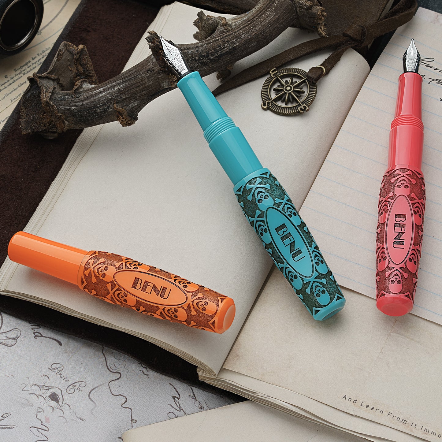 Benu Pixie Jolly Roger Vintage Set Of 3 Fountain Pens