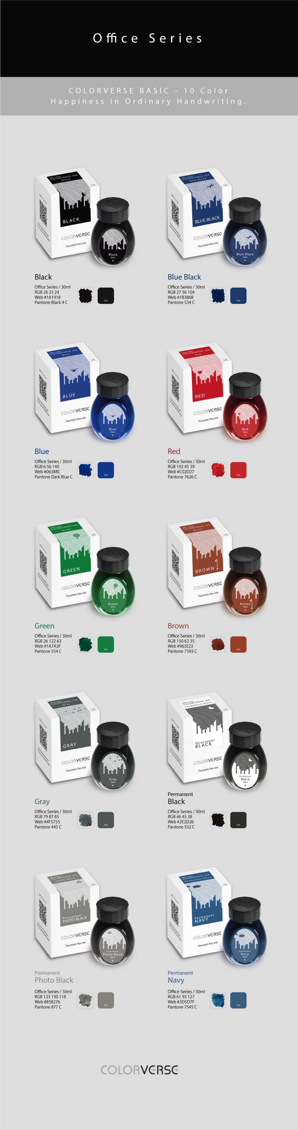 Colorverse Office Series Permanent Photo Black 30mL Bottled Ink