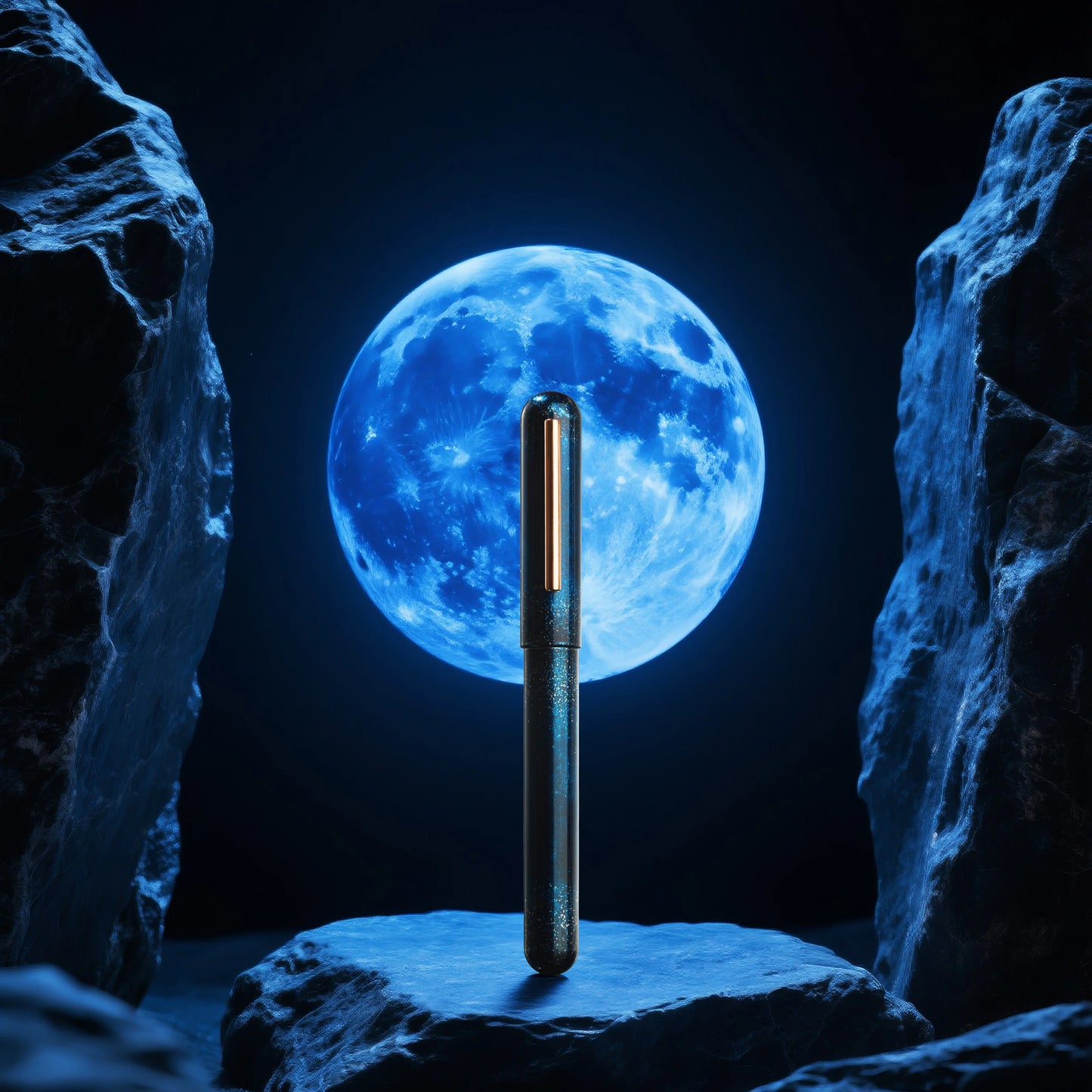 Nahvalur Ikkaku Blue Moon Urushi Fountain Pen 14k Nib
