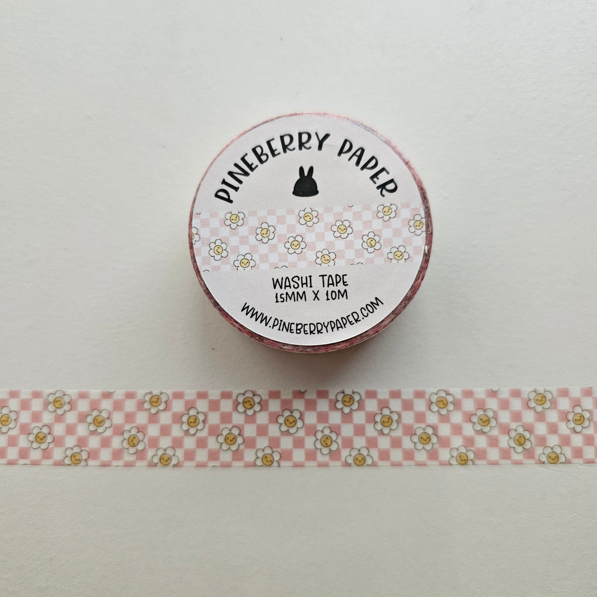Pink Checkered Daisy Washi Tape | 15mm x 10m | W090
