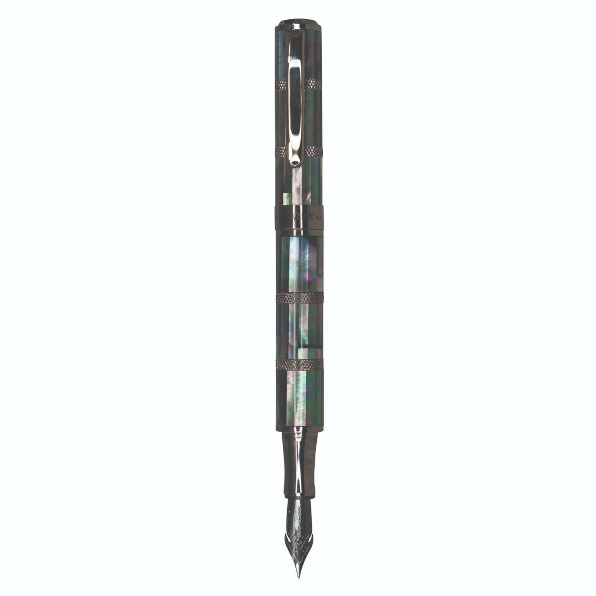 Monteverde Regatta Mother Of Pearl Gunmetal Trim Fountain Pen Black Steel Fine Nib