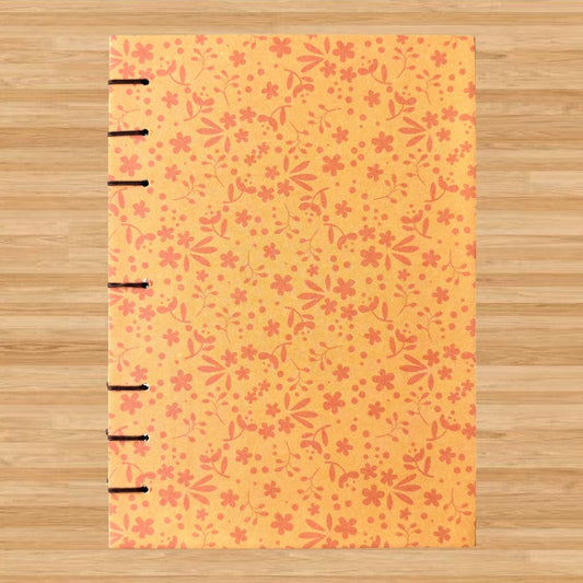 Peach Flower - A6 - Dot Grid - Coptic Bound - Fountain Pen Notebook - Handmade Journal
