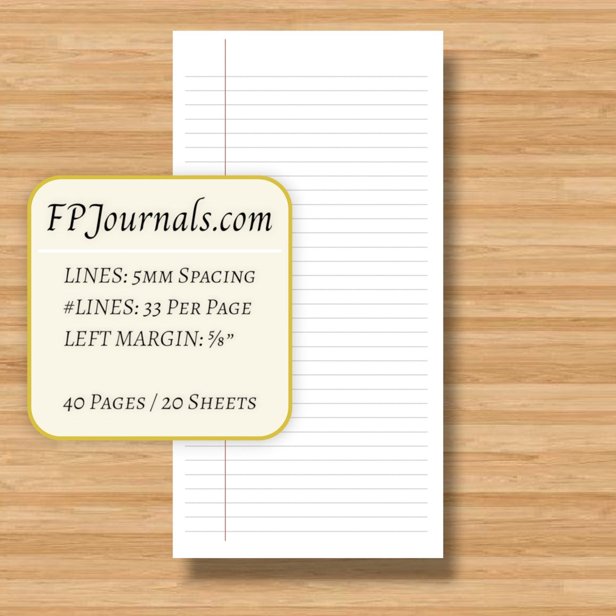 Standard Composition Lined Travelers Notebook Insert - Fountain Pen Friendly, Hand-Stitched Kraft Cover