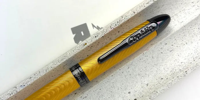 Conklin Herringbone Limited Edition Yellow Fountain Pen Medium Black Steel Nib