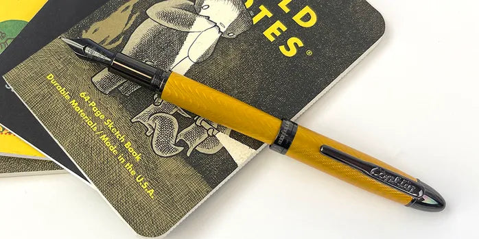 Conklin Herringbone Limited Edition Yellow Fountain Pen Medium Black Steel Nib