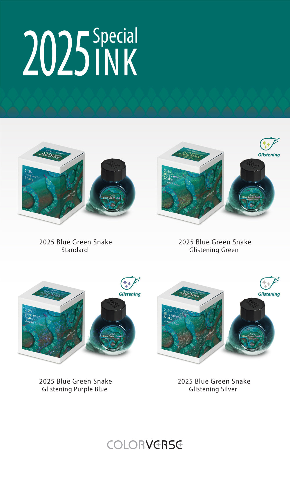 Colorverse 2025 Standard Blue Green Snake 15mL Bottled Ink