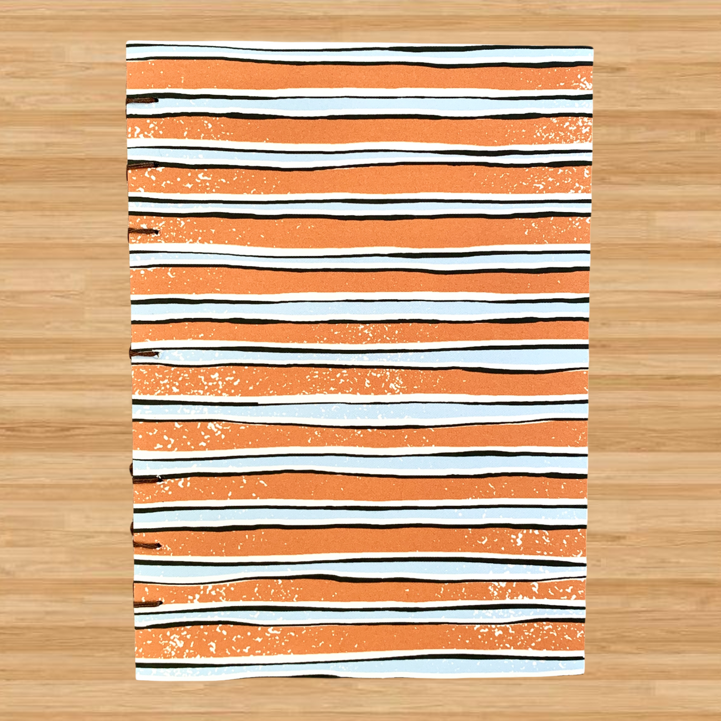 Orange Blue Stripe - A6 - Lined - Coptic Bound - Fountain Pen Notebook - Handmade Journal