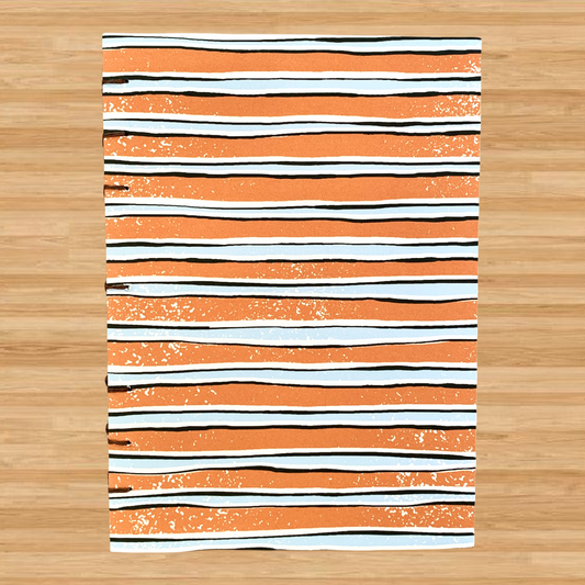 Orange Blue Stripe - A6 - Lined - Coptic Bound - Fountain Pen Notebook - Handmade Journal