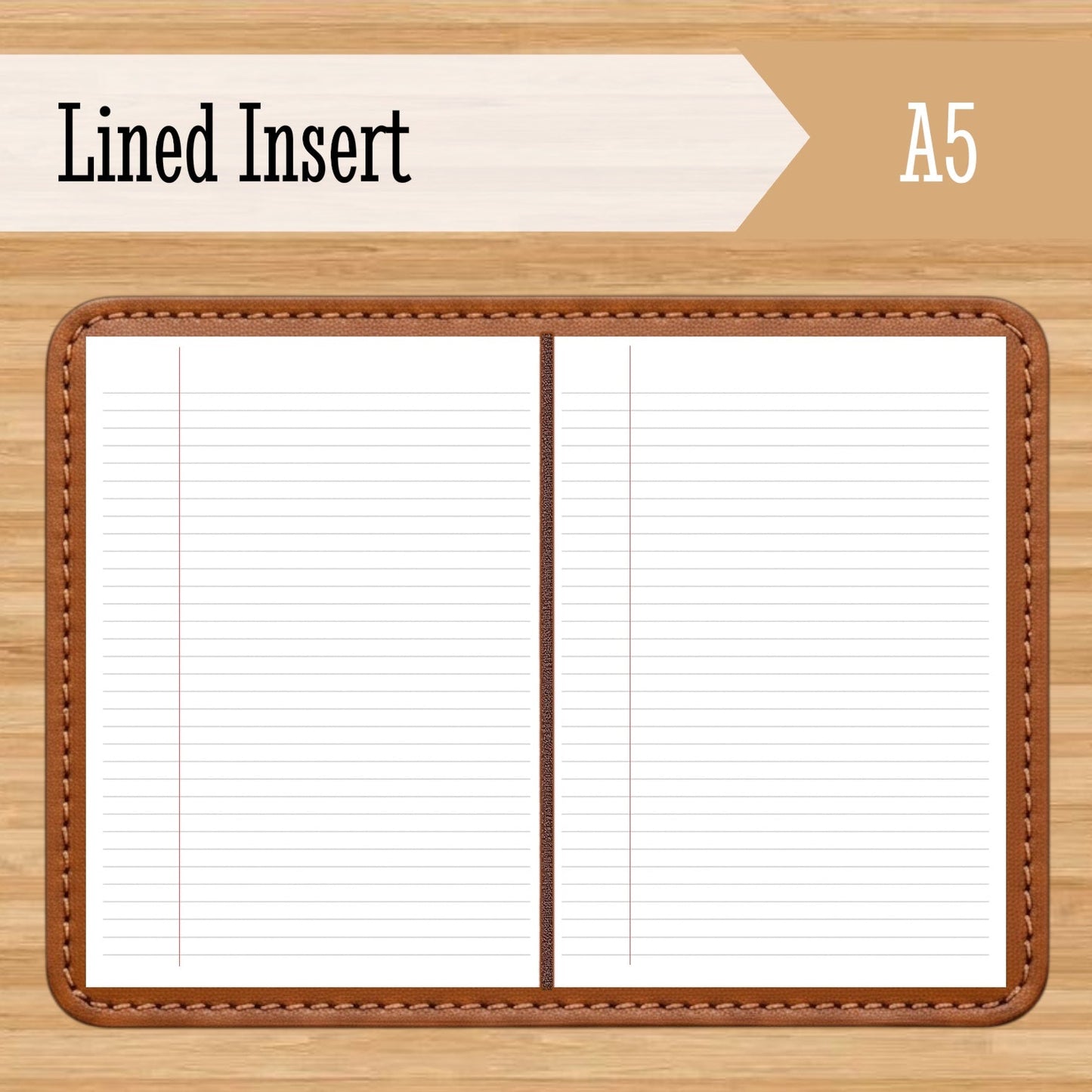 A5 Composition Lined Travelers Notebook Insert – Fountain Pen Friendly, Hand-Stitched Kraft Cover