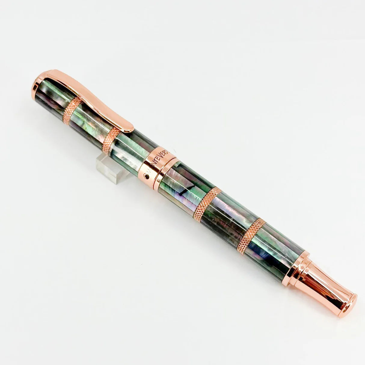 Monteverde Regatta Mother Of Pearl Rose Gold Trim Fountain Pen Black Steel Omniflex Nib