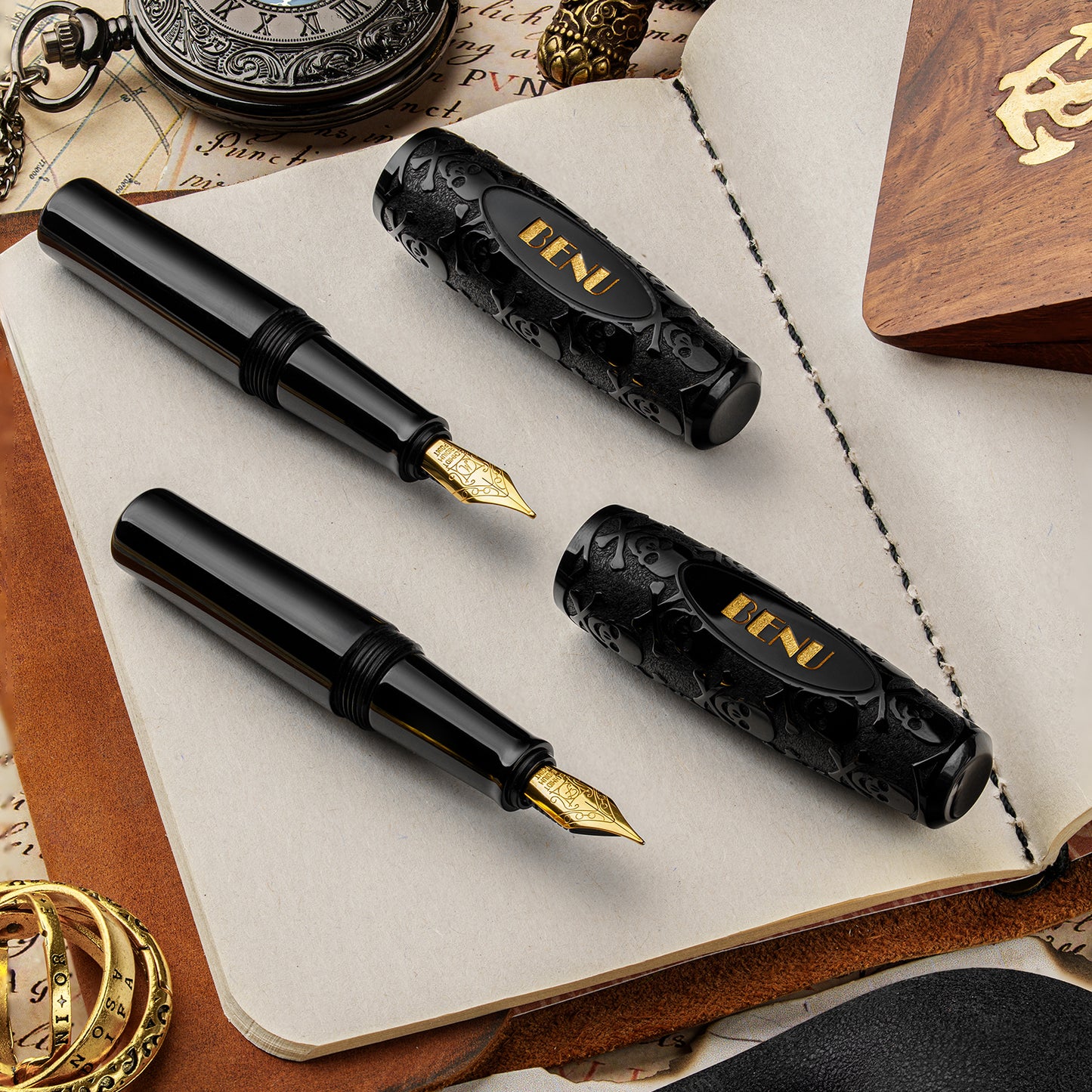 Benu Pixie Jolly Roger Black Fountain Pen