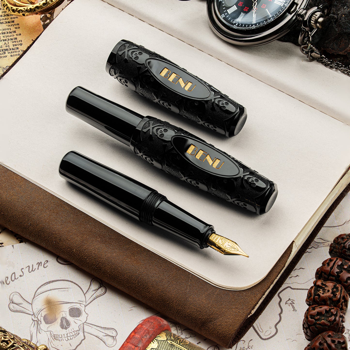 Benu Pixie Jolly Roger Black Fountain Pen