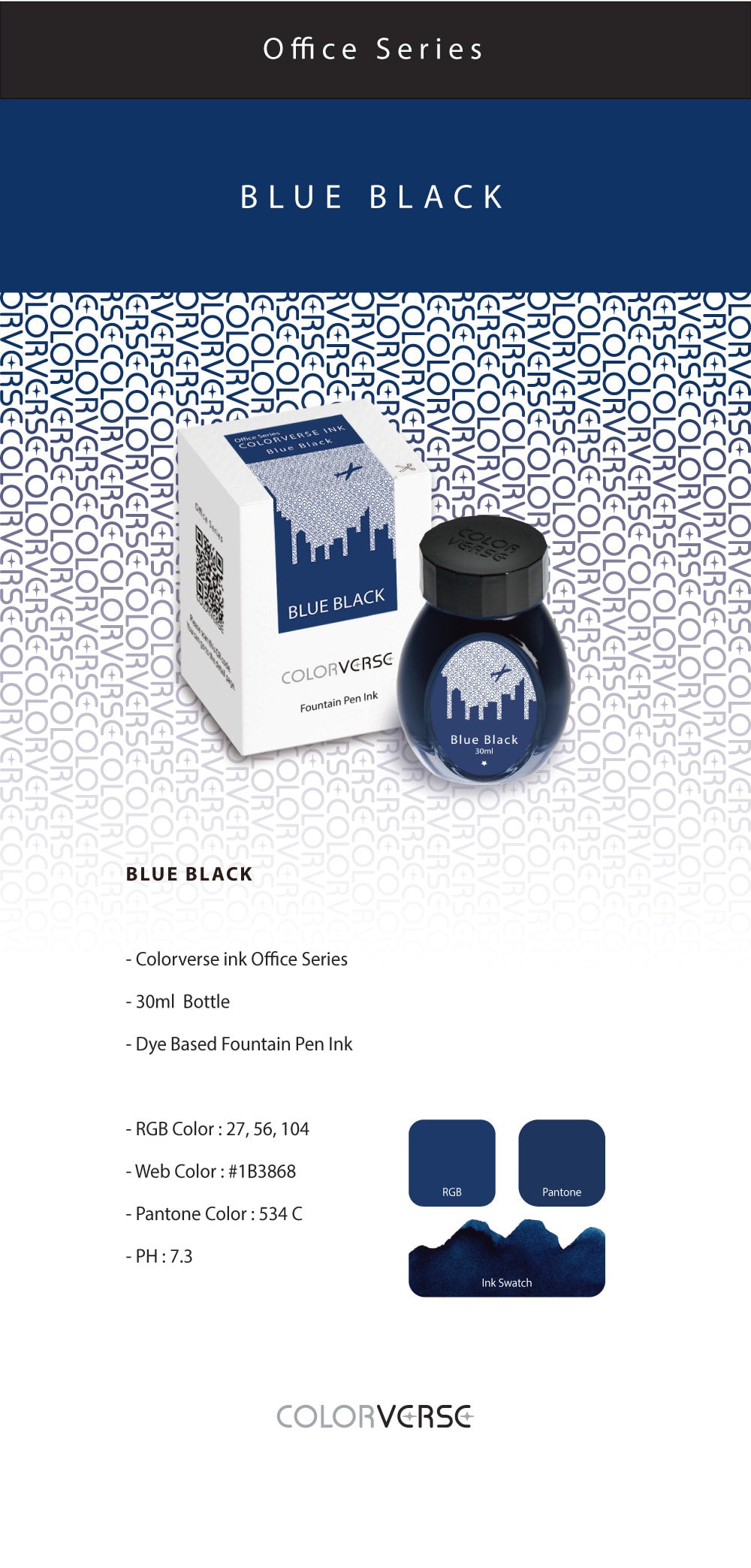 Colorverse Office Series Blue Black 30mL Bottled Ink