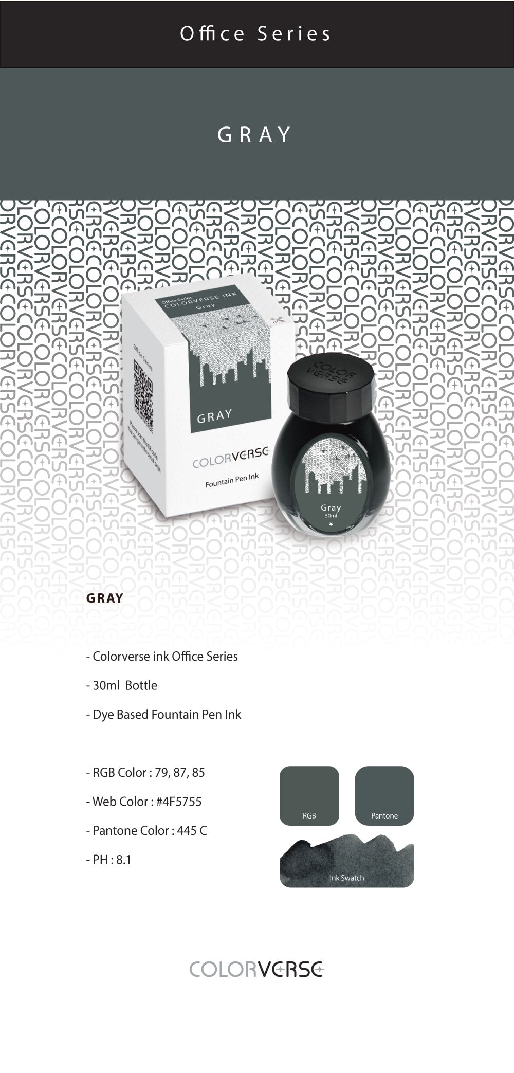 Colorverse Office Series Gray 30mL Bottled Ink