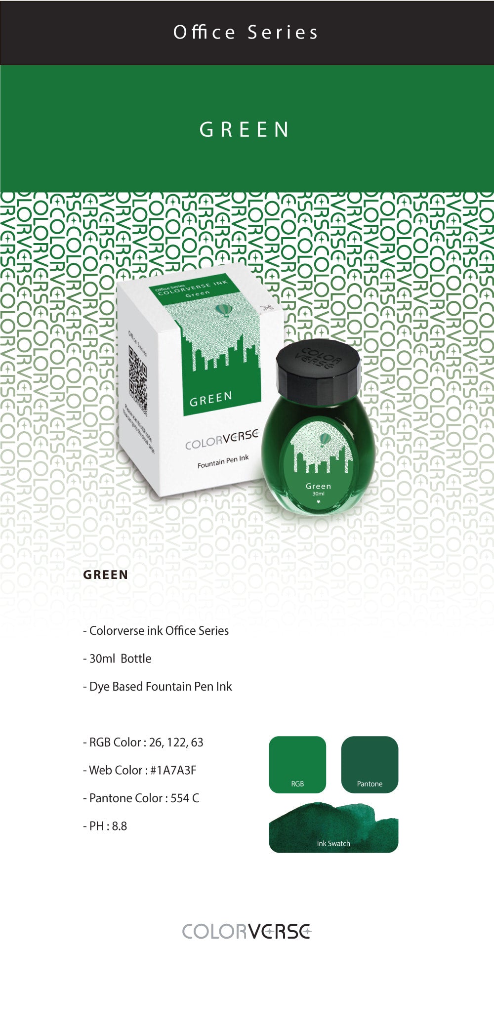 Colorverse Office Series Green 30mL Bottled Ink