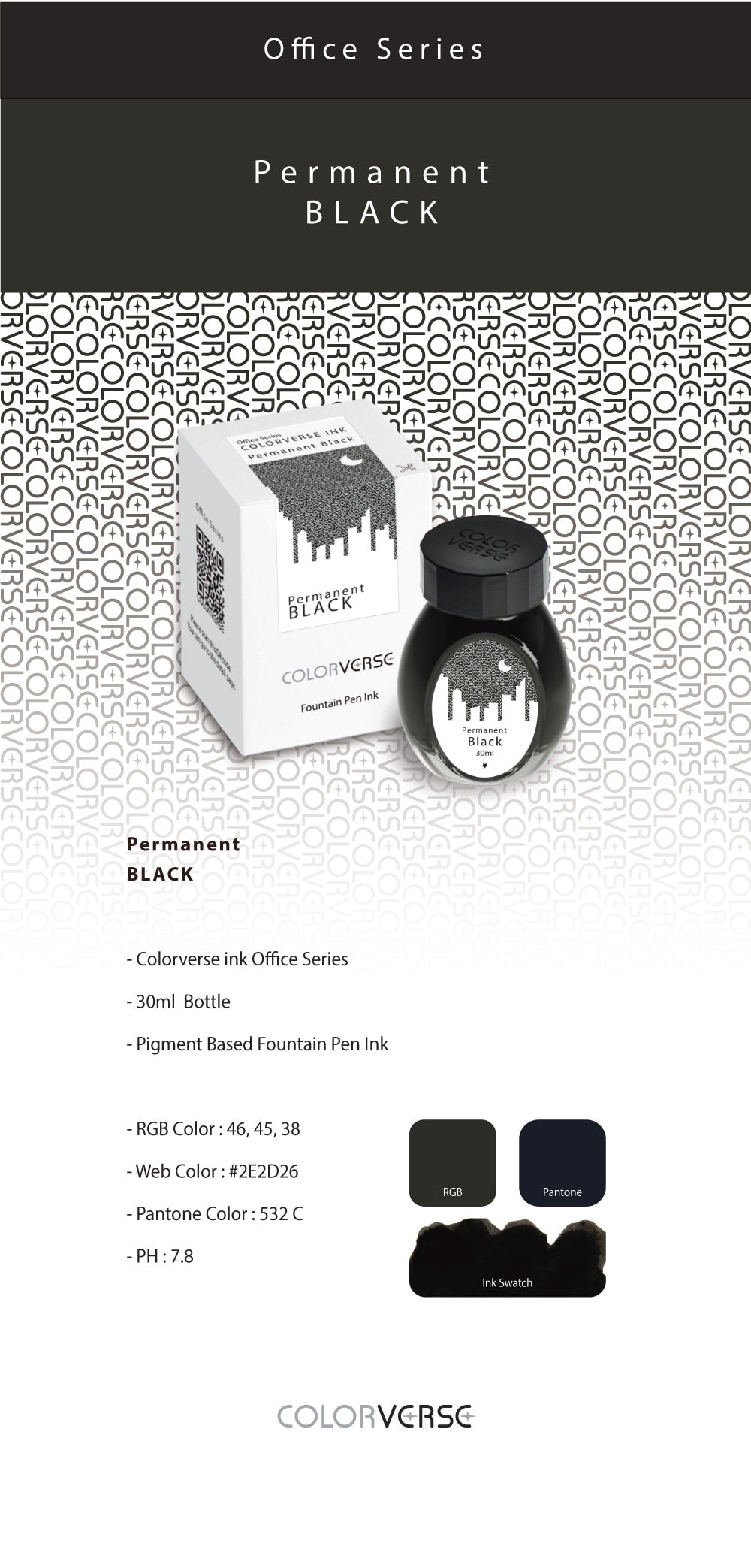 Colorverse Office Series Permanent Black 30mL Bottled Ink