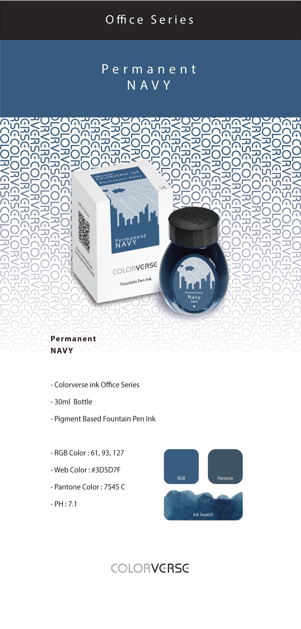 Colorverse Office Series Permanent Navy 30mL Bottled Ink