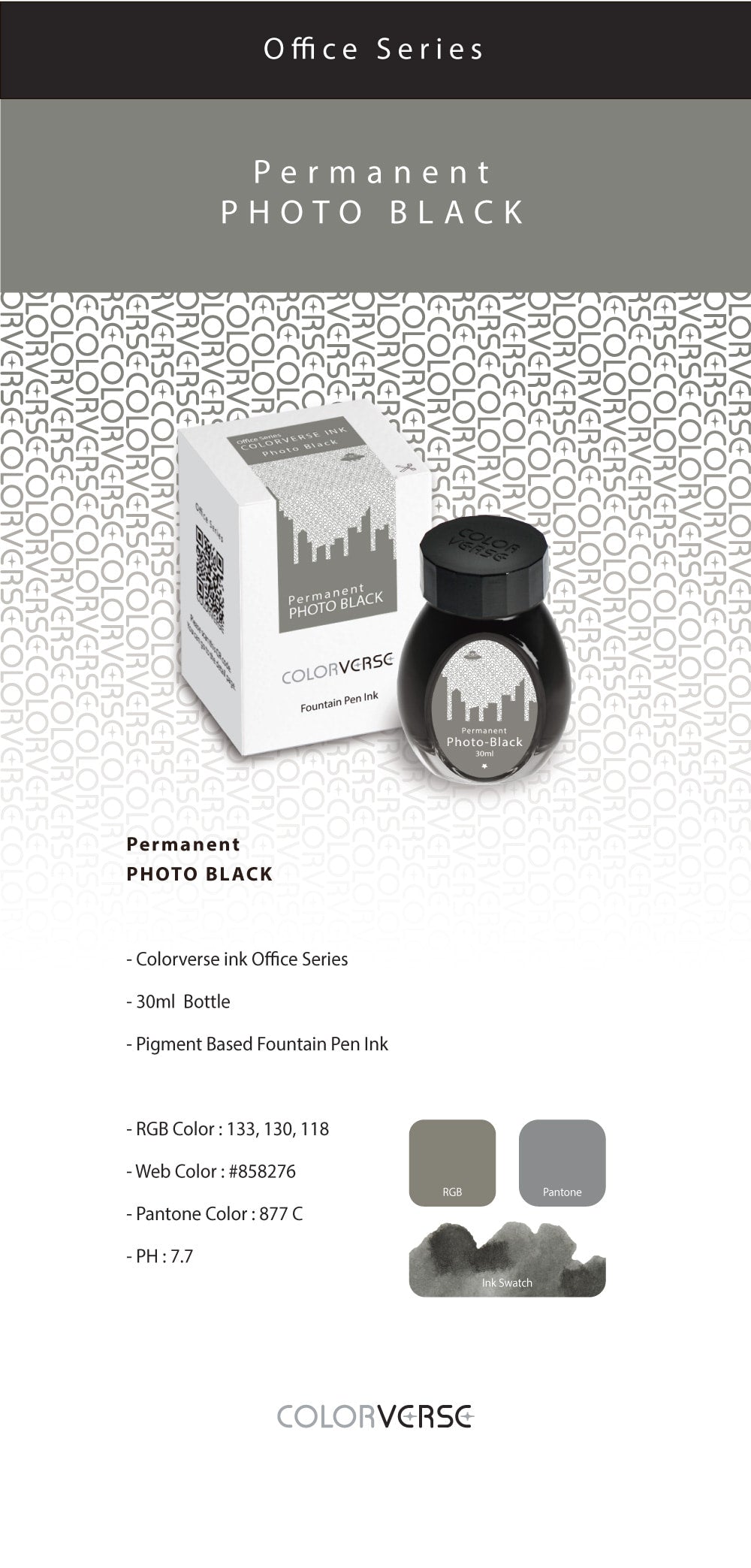 Colorverse Office Series Permanent Photo Black 30mL Bottled Ink