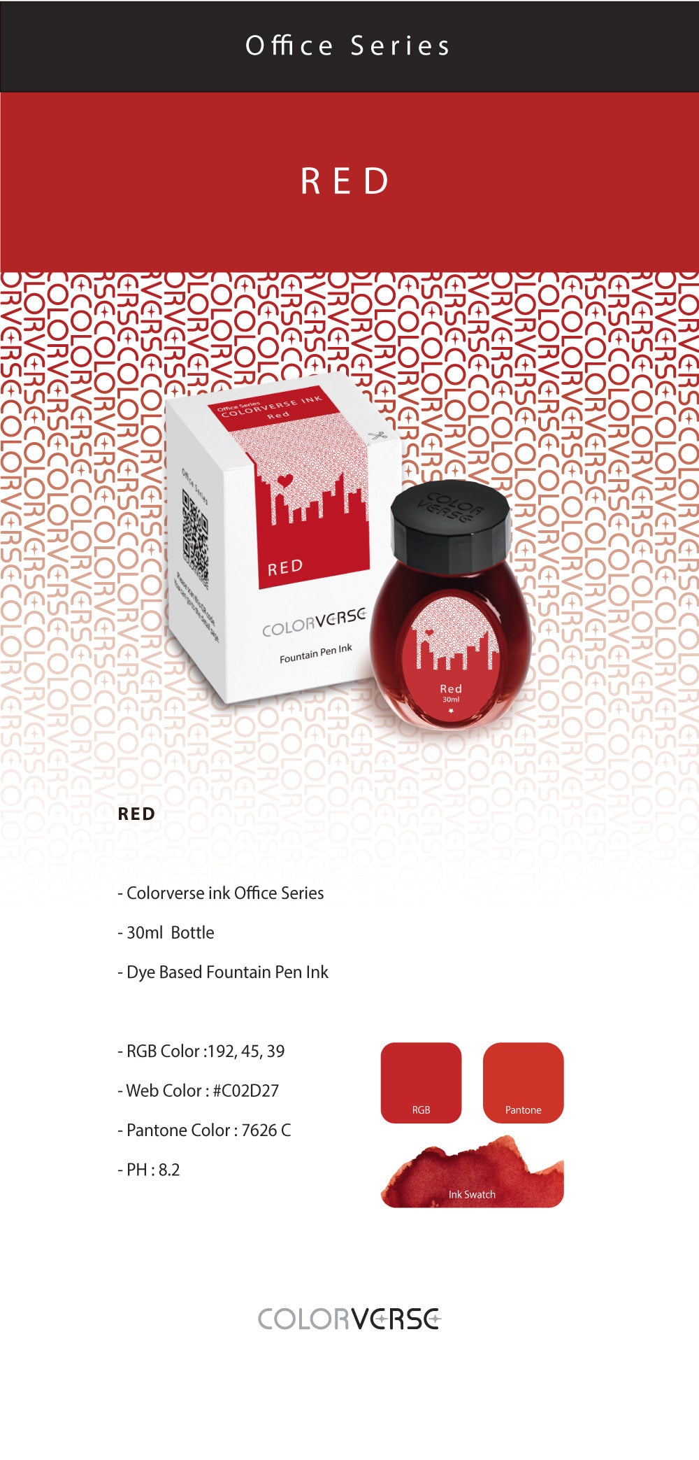 Colorverse Office Series Red 30mL Bottled Ink