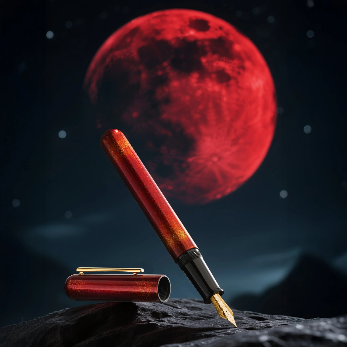 Nahvalur Ikkaku Blood Moon Urushi Fountain Pen 14k Fine