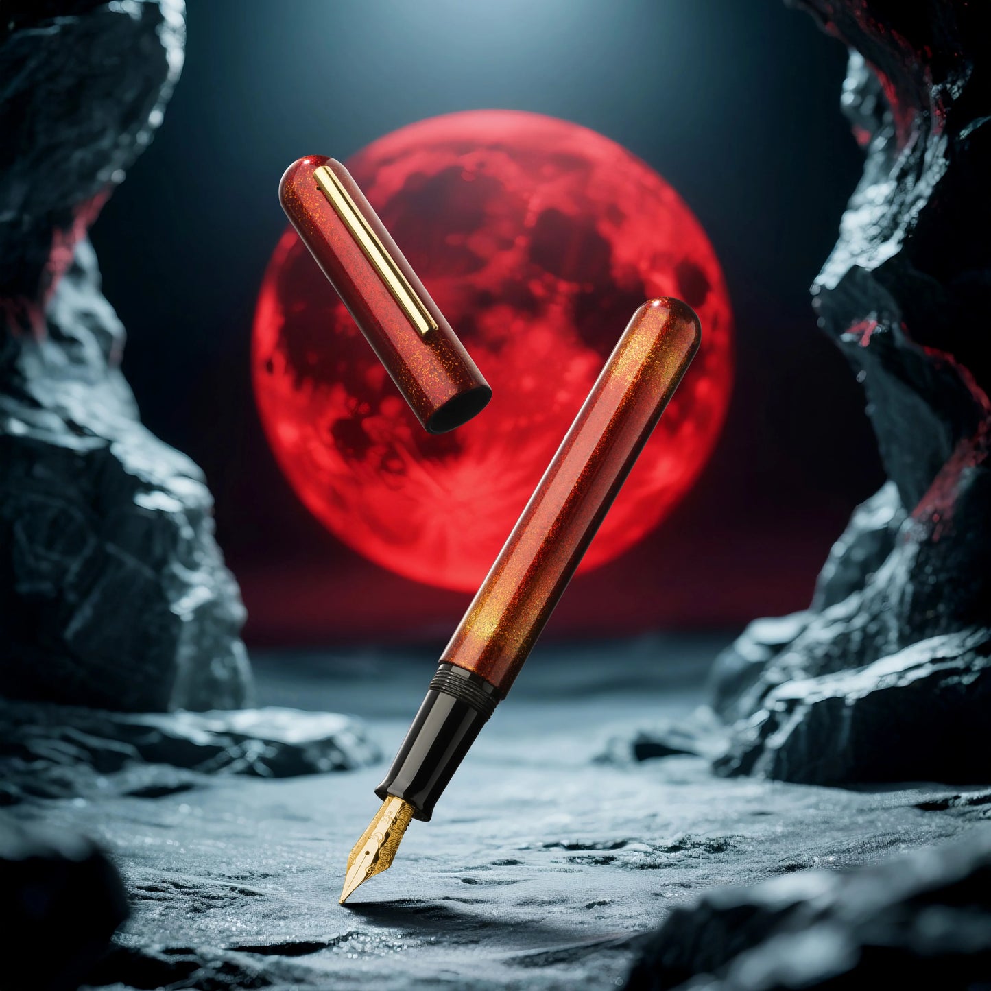 Nahvalur Ikkaku Blood Moon Urushi Fountain Pen 14k Fine