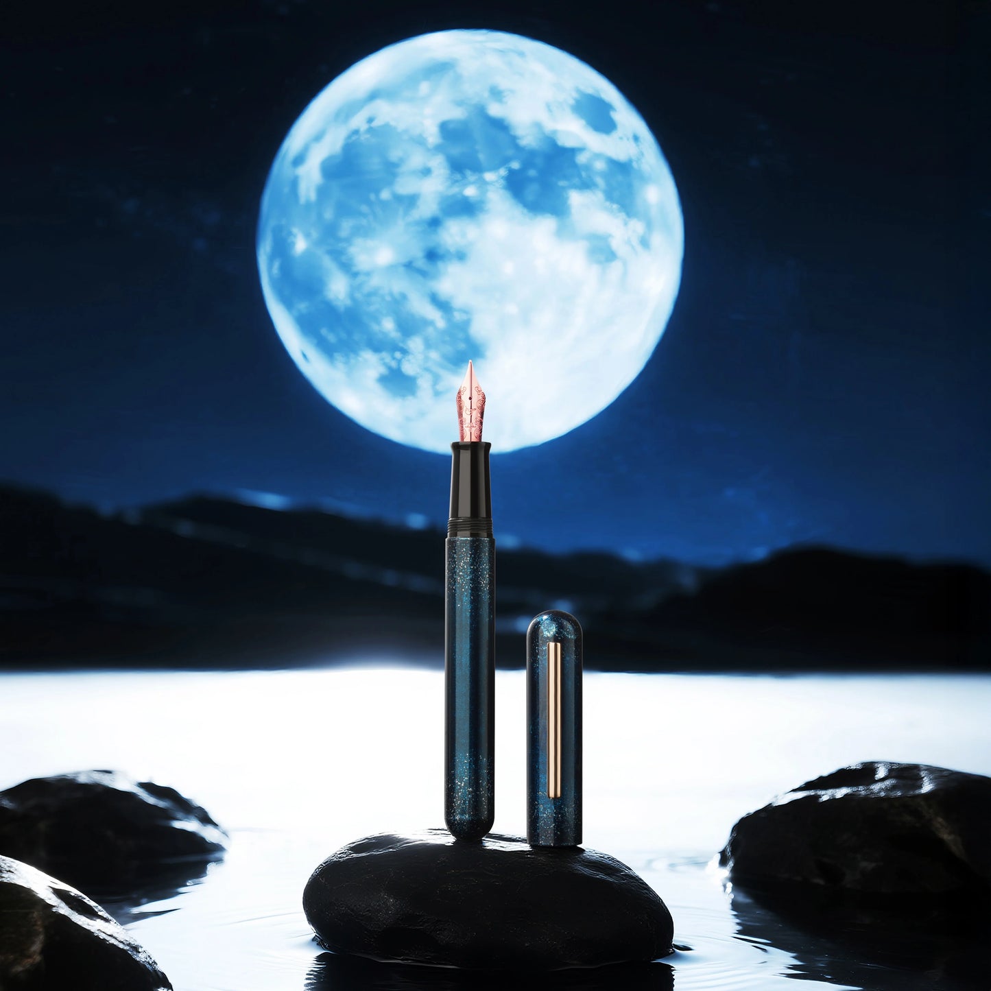 Nahvalur Ikkaku Blue Moon Urushi Fountain Pen 14k Nib
