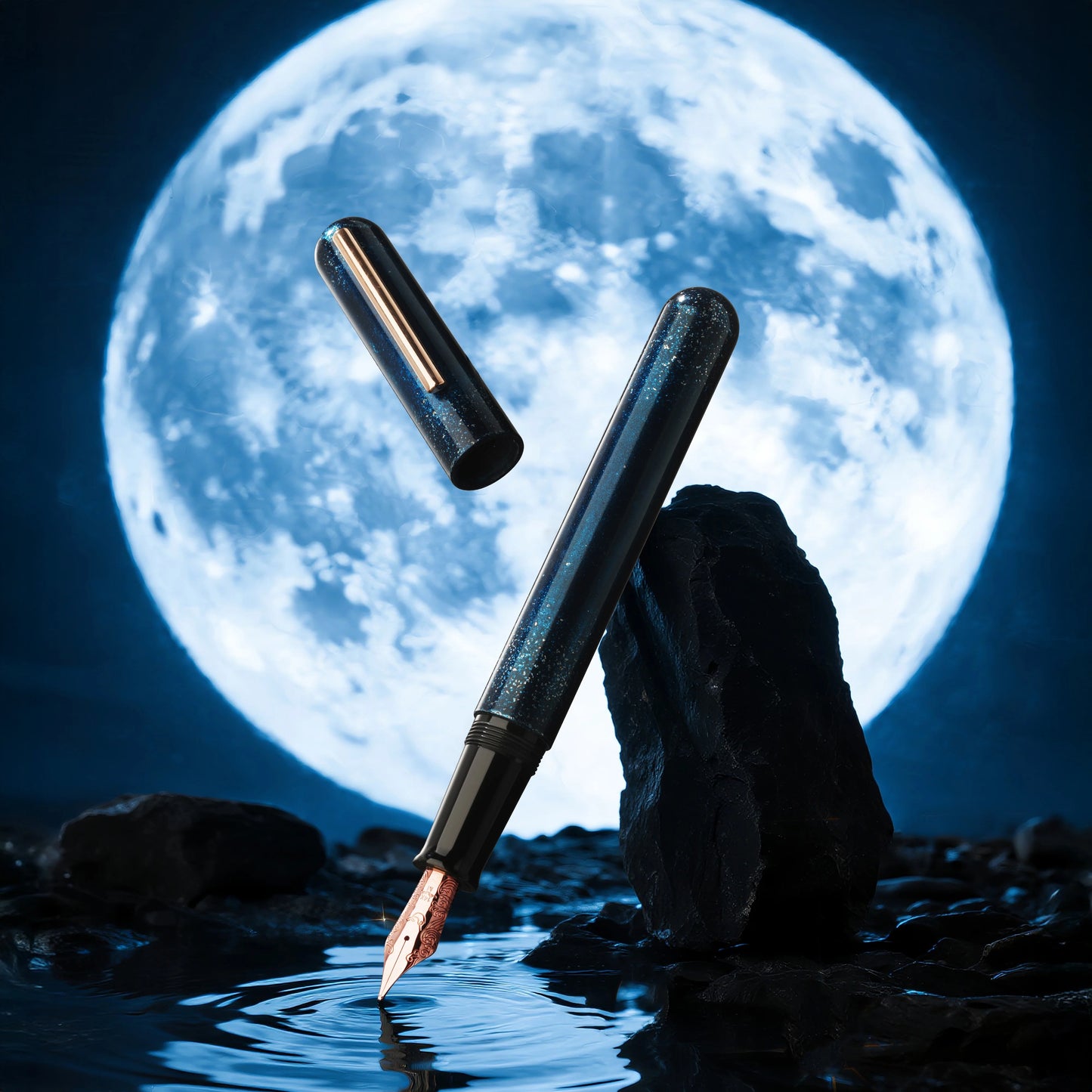 Nahvalur Ikkaku Blue Moon Urushi Fountain Pen 14k Nib