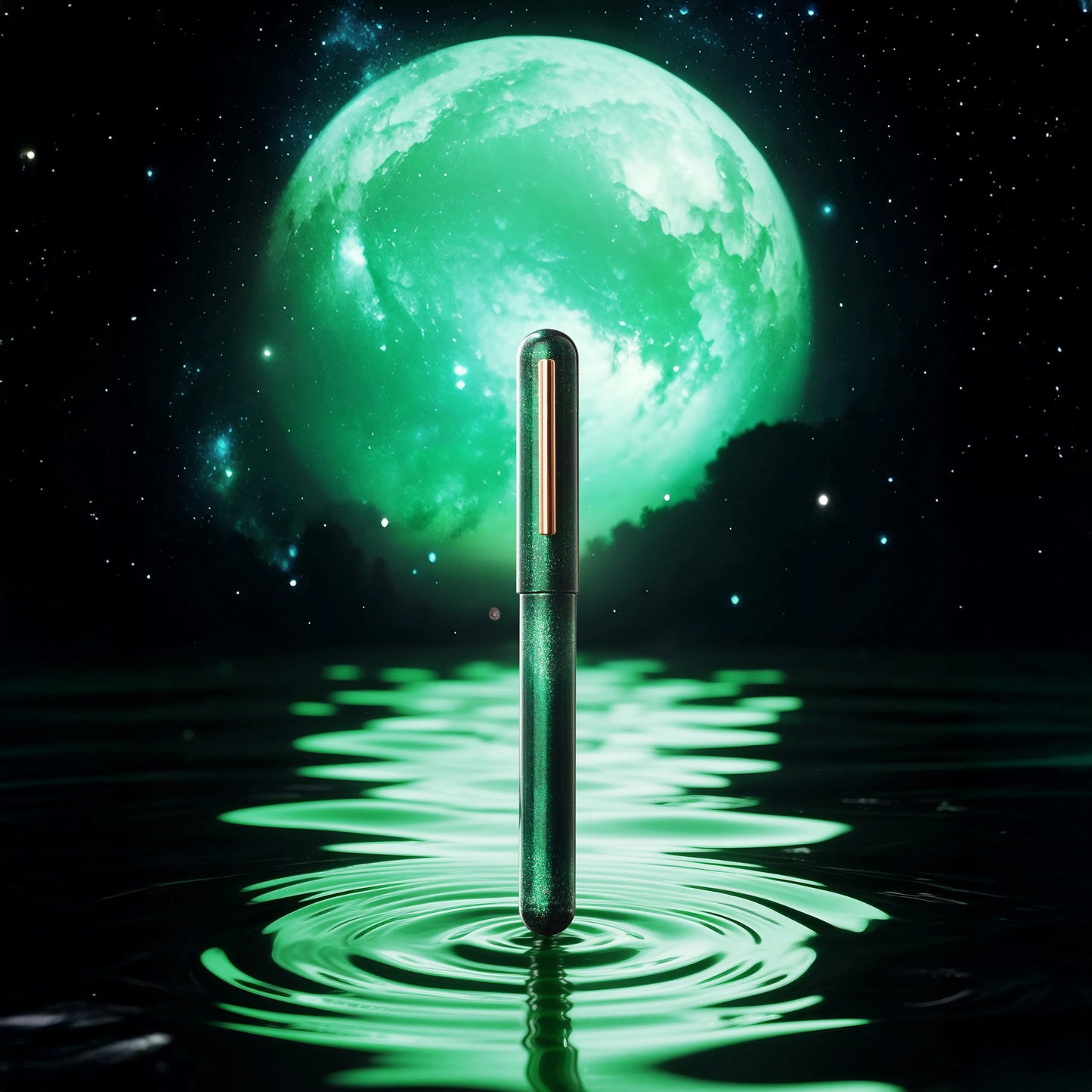 Nahvalur Ikkaku Green Moon Urushi Fountain Pen 14k Nib