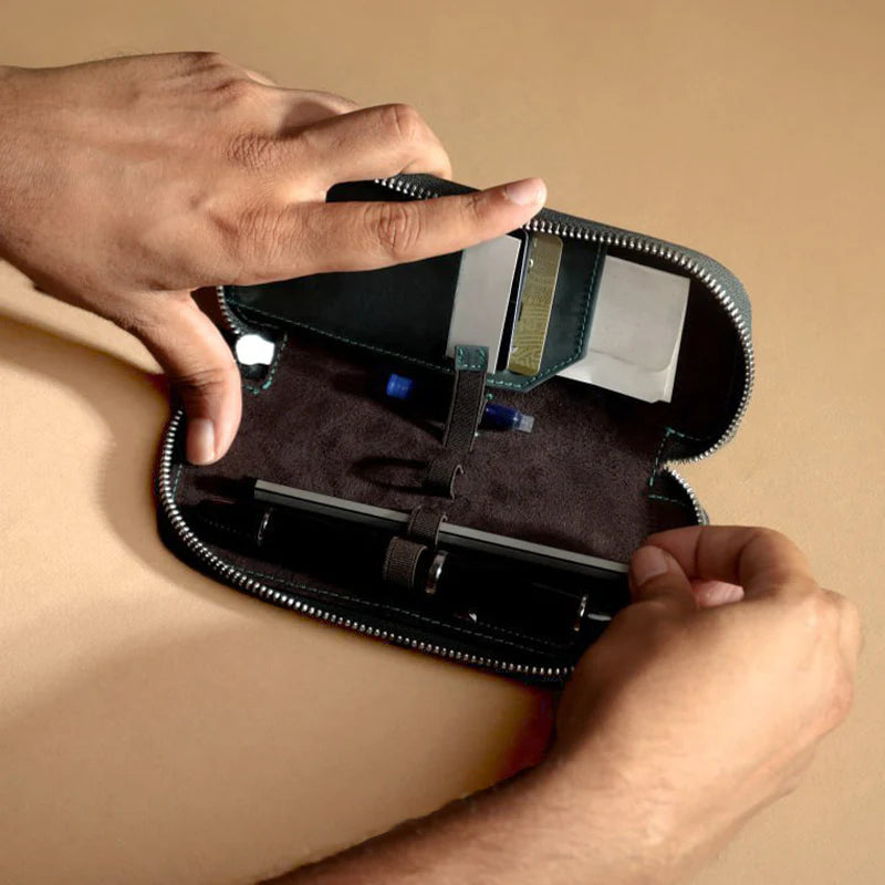 Endless Companion Leather Adjustable Pen Pouch - 3 Pens - Blue