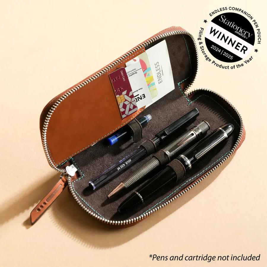 Endless Companion Leather Adjustable Pen Pouch - 3 Pens - Brown