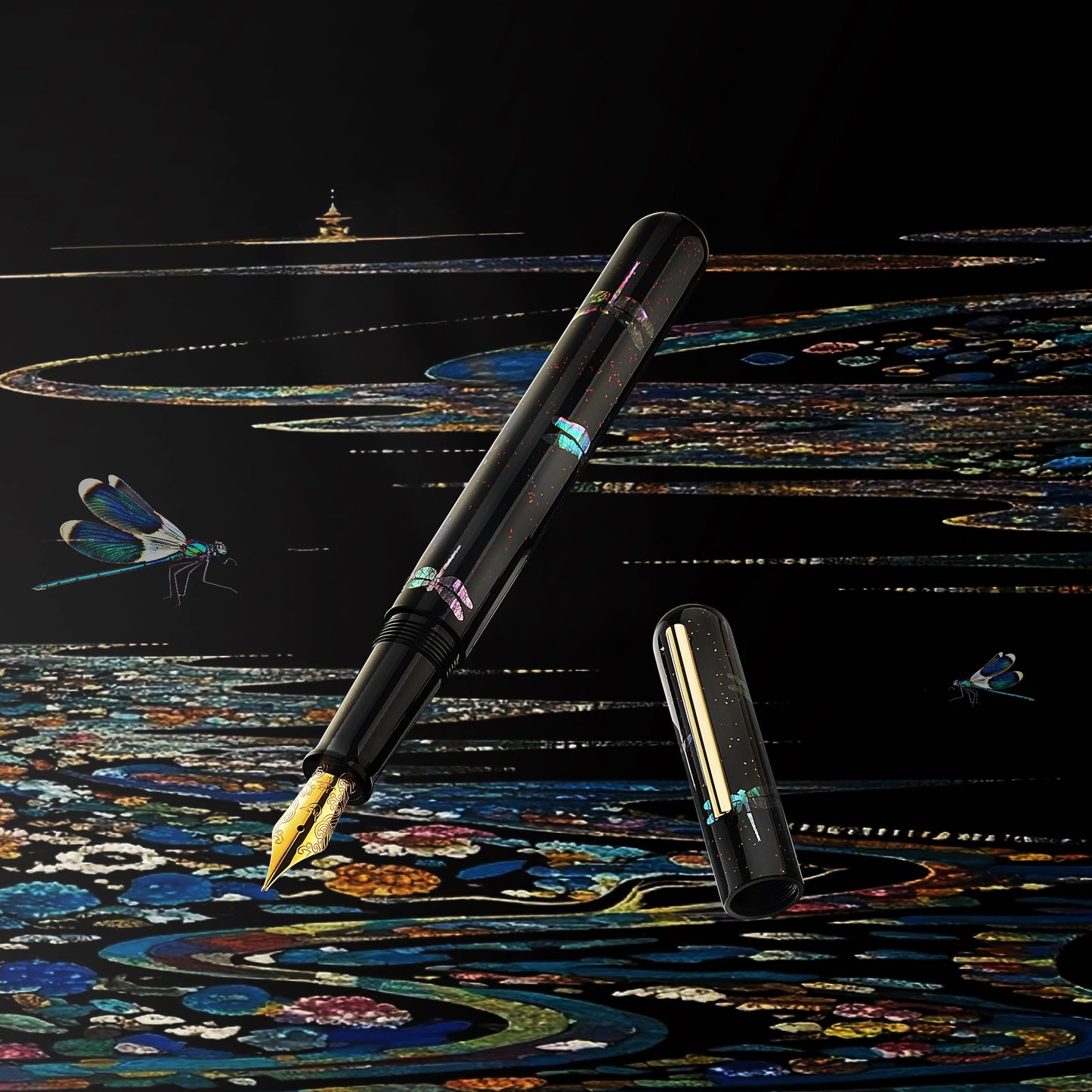 Nahvalur Ikkaku Dragonfly Urushi Fountain Pen 14k Nib