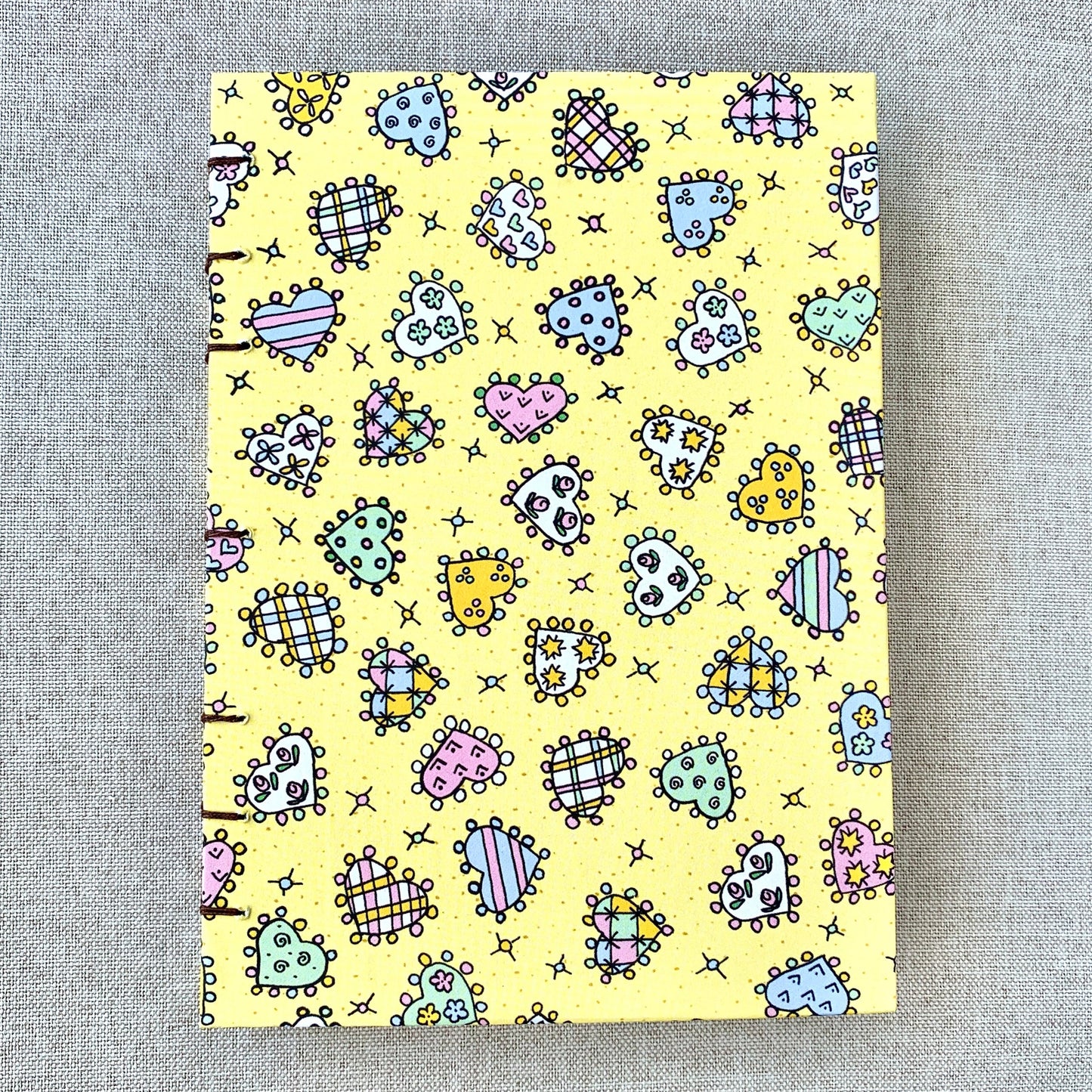 Pastel Stitch Heart - A6 - Dot Grid - Coptic Bound - Fountain Pen Notebook - Handmade Journal