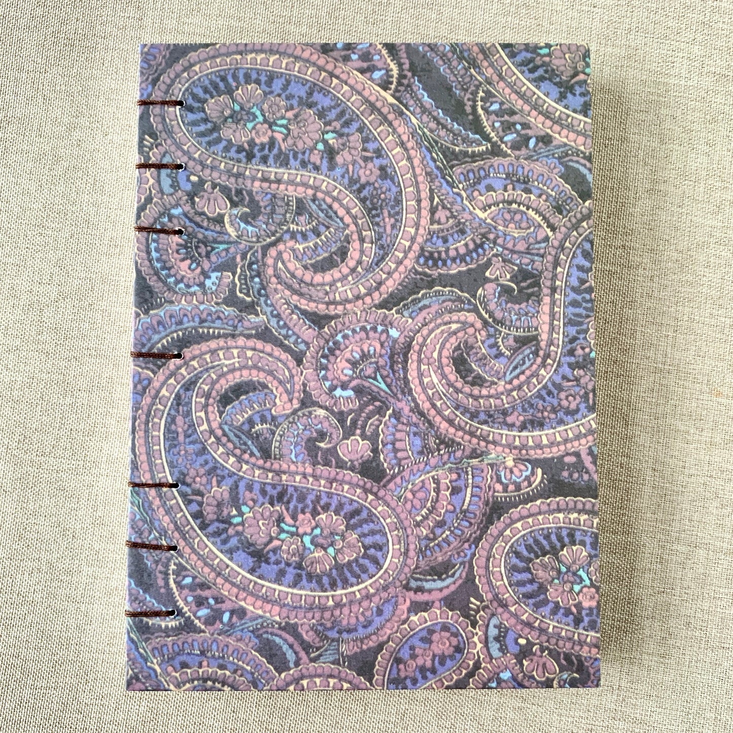 Mauve Paisley - A6 - Dot Grid - Coptic Bound - Fountain Pen Notebook - Handmade Journal