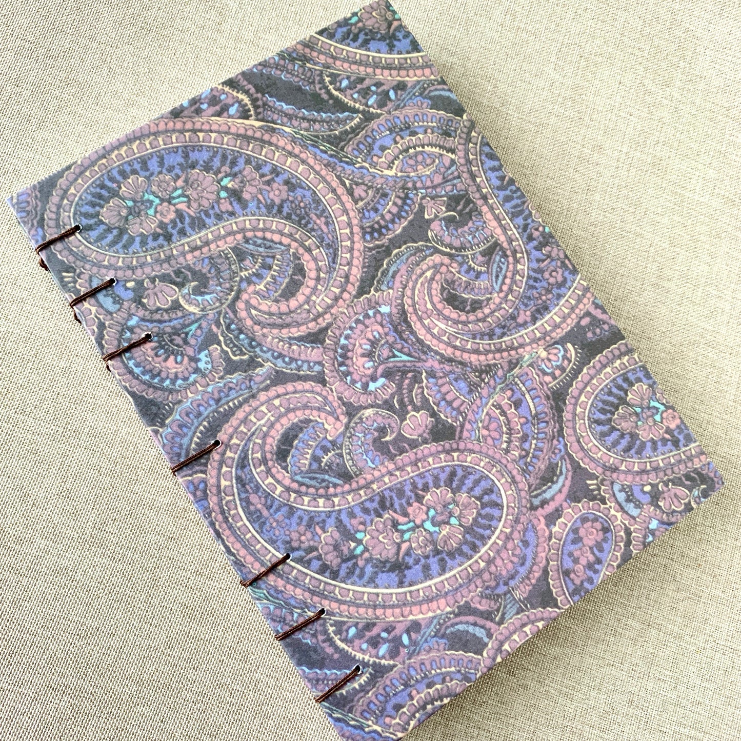 Mauve Paisley - A6 - Dot Grid - Coptic Bound - Fountain Pen Notebook - Handmade Journal