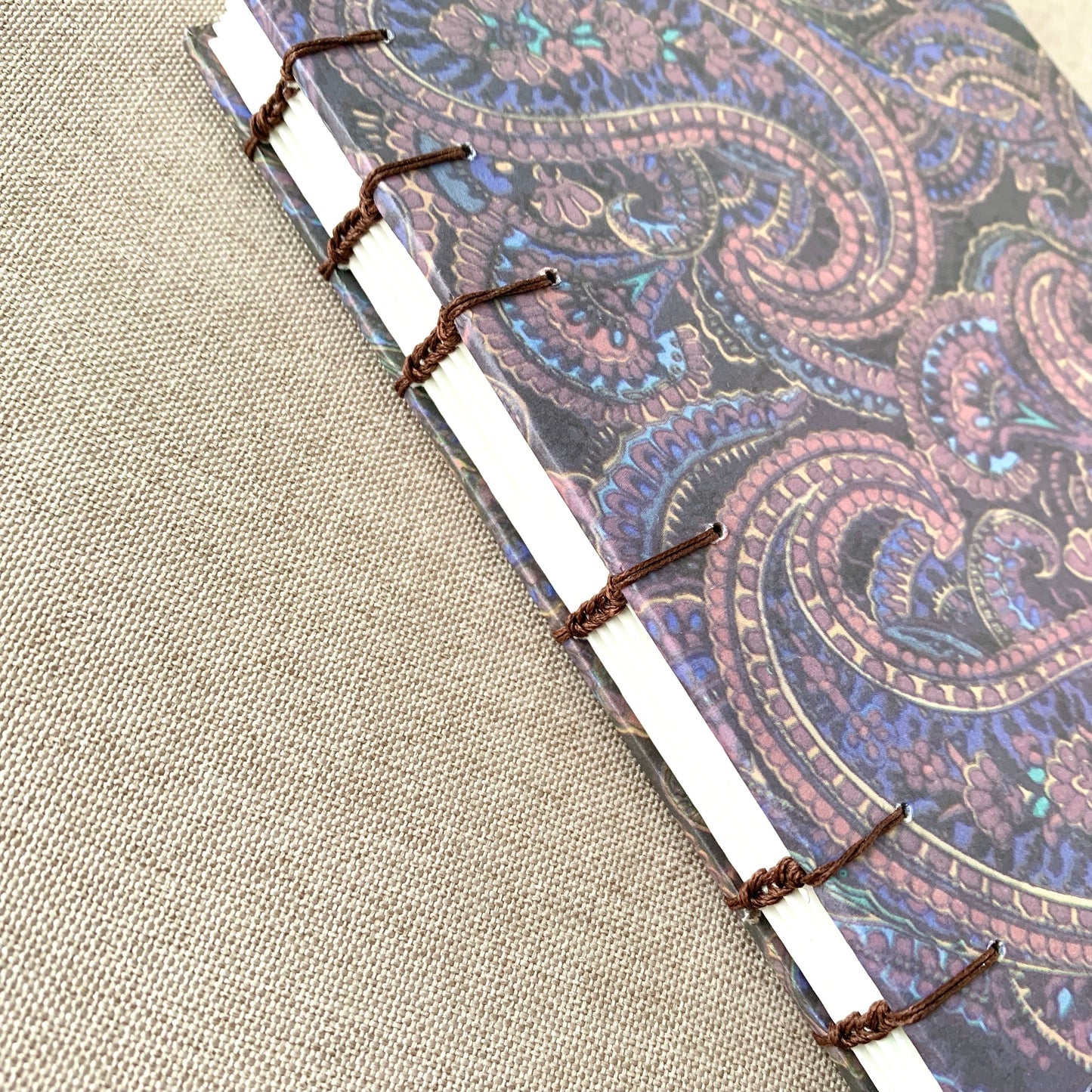 Mauve Paisley - A6 - Dot Grid - Coptic Bound - Fountain Pen Notebook - Handmade Journal