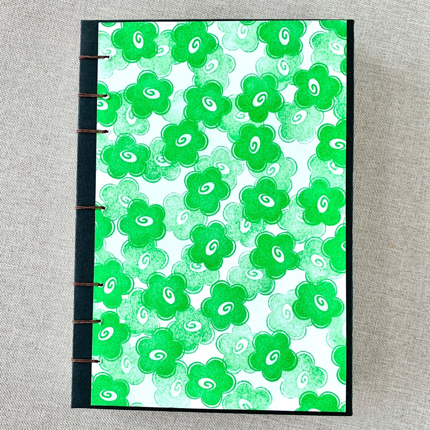 Green Flower - A6 - Dot Grid - Coptic Bound - Fountain Pen Notebook - Handmade Journal