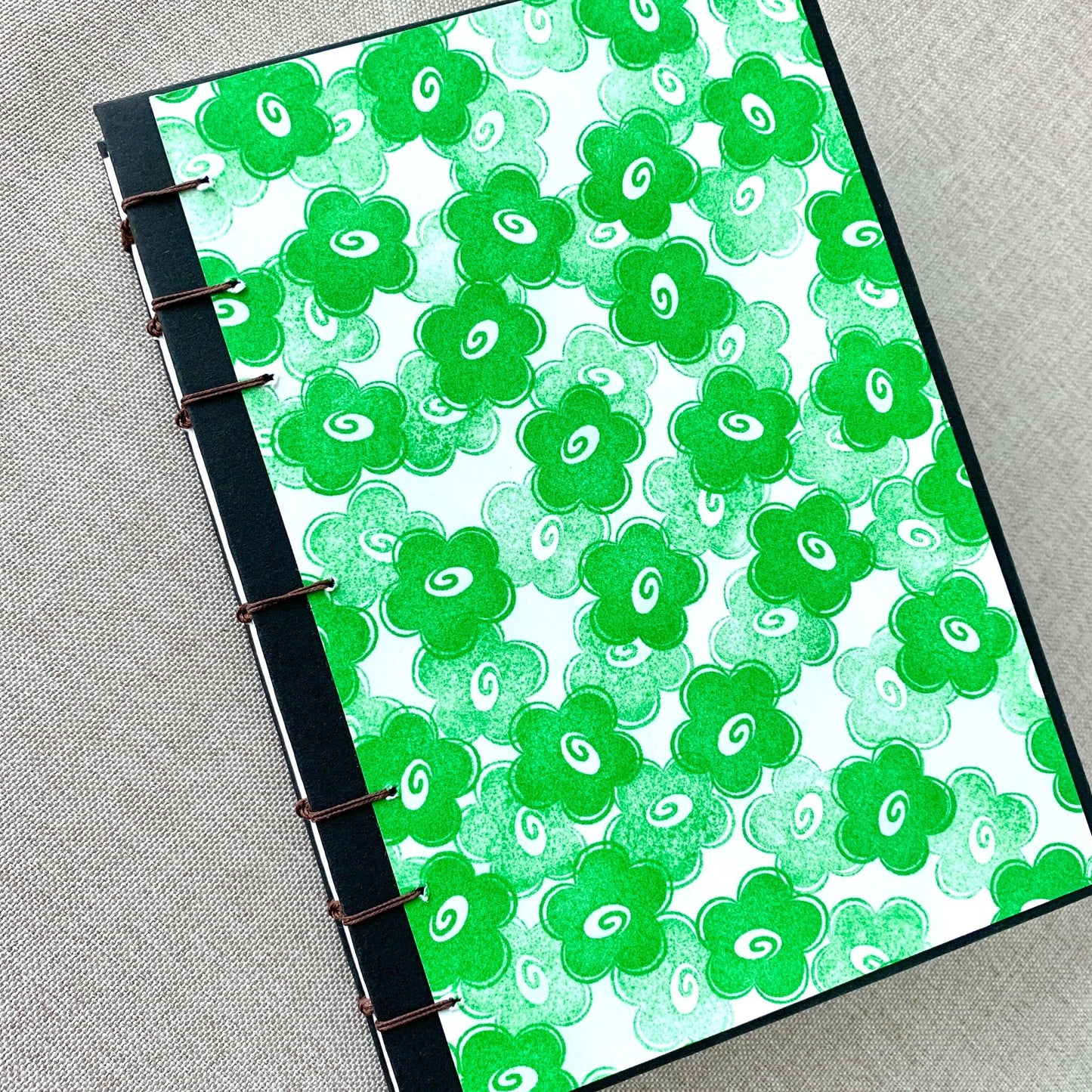 Green Flower - A6 - Dot Grid - Coptic Bound - Fountain Pen Notebook - Handmade Journal