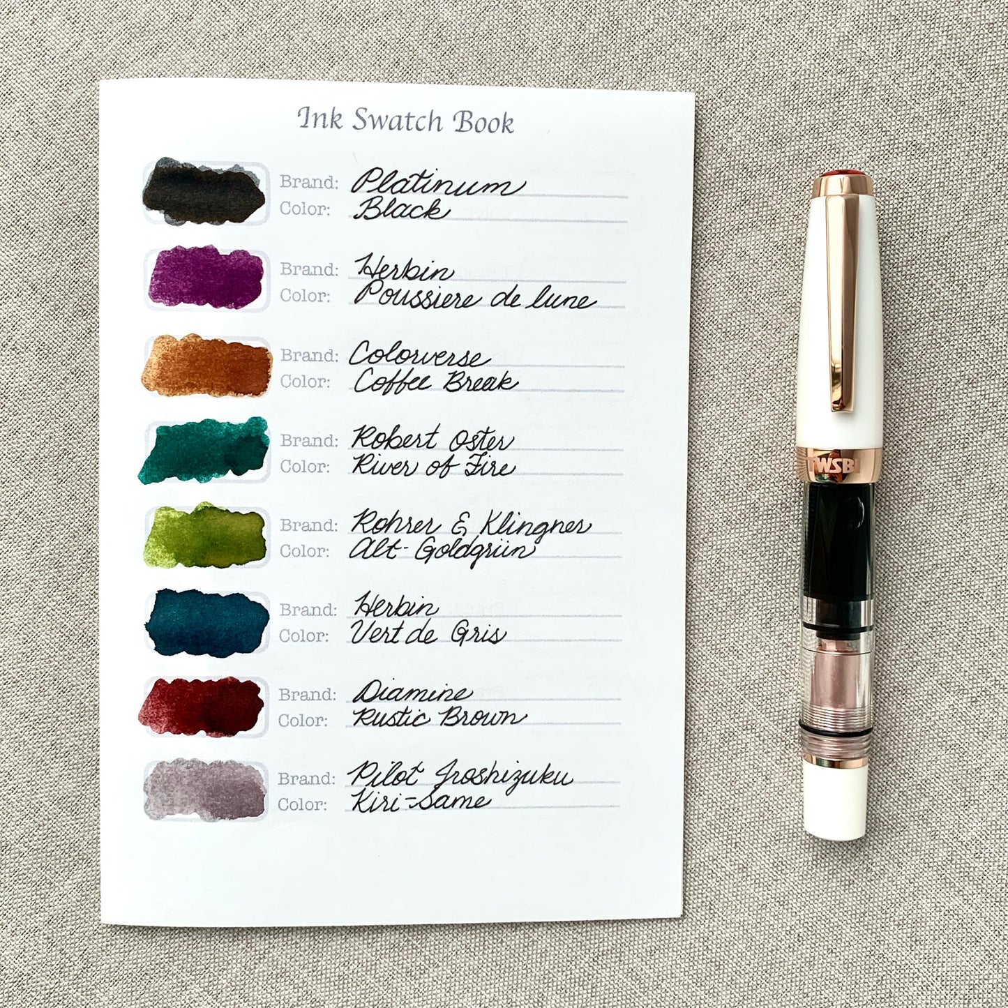 A6 Ink Swatch Book - Ink Log - Travelers Notebook Insert - Fountain Pen Friendly, Hand-Stitched Kraft Cover
