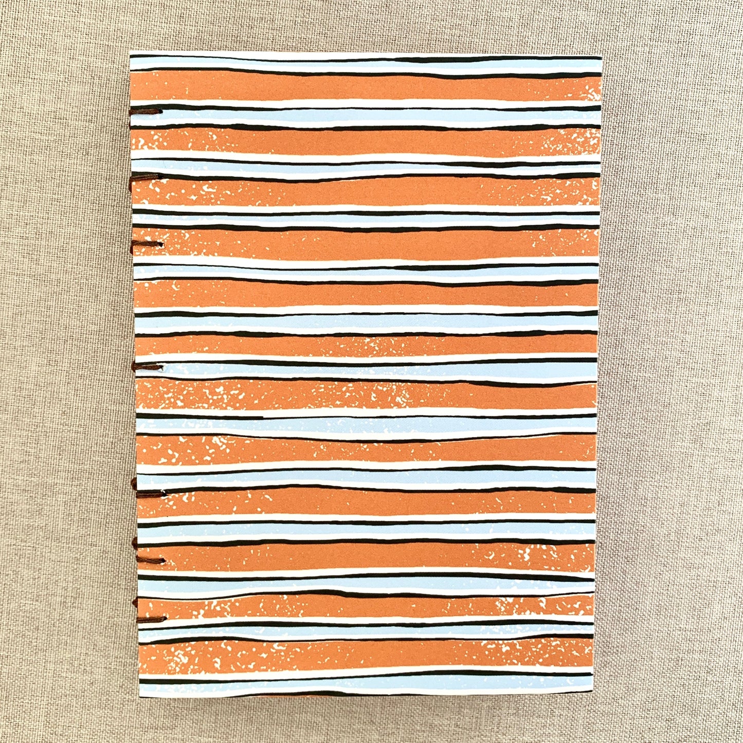 Orange Blue Stripe - A6 - Lined - Coptic Bound - Fountain Pen Notebook - Handmade Journal