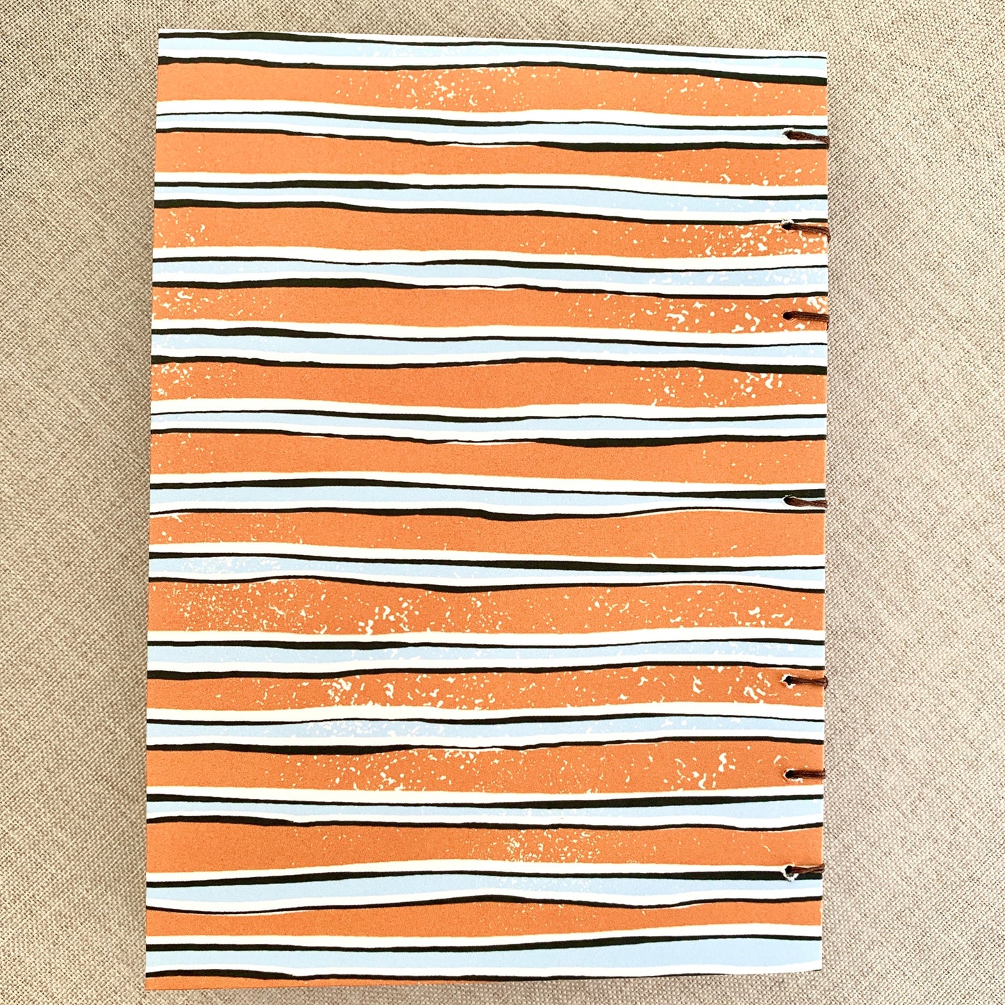 Orange Blue Stripe - A6 - Lined - Coptic Bound - Fountain Pen Notebook - Handmade Journal