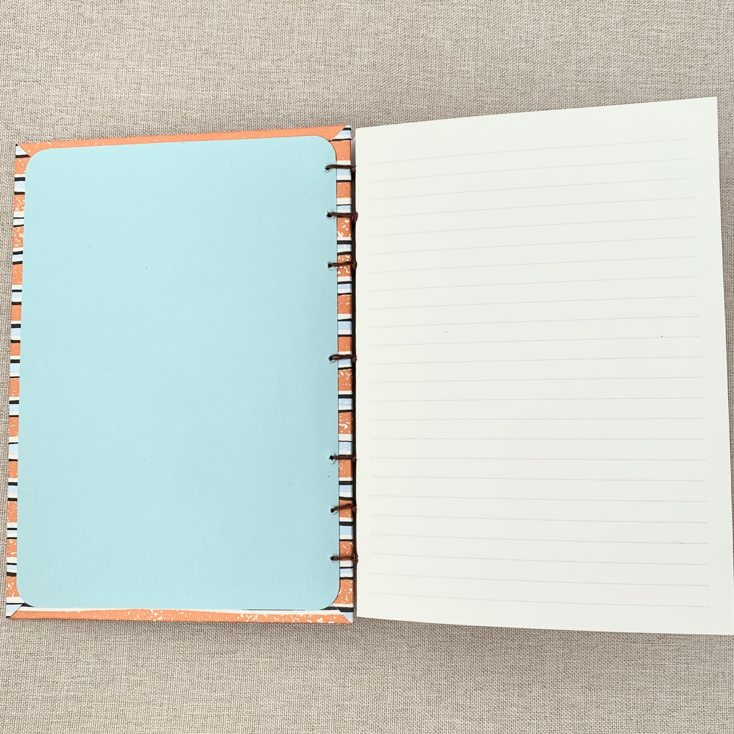 Orange Blue Stripe - A6 - Lined - Coptic Bound - Fountain Pen Notebook - Handmade Journal