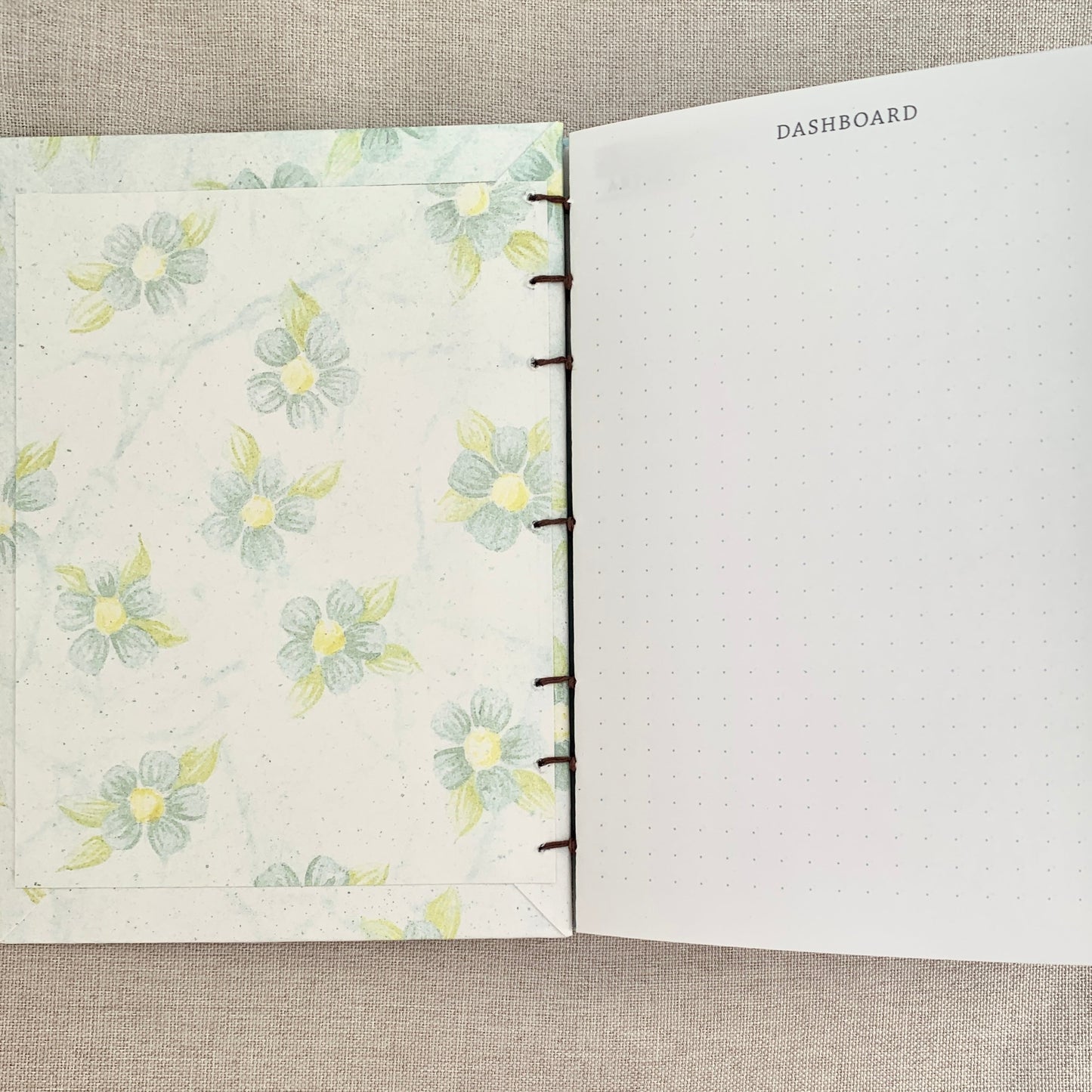 Water Blue Flowers - A6 - Dot Grid - Coptic Bound - Fountain Pen Notebook - Handmade Journal