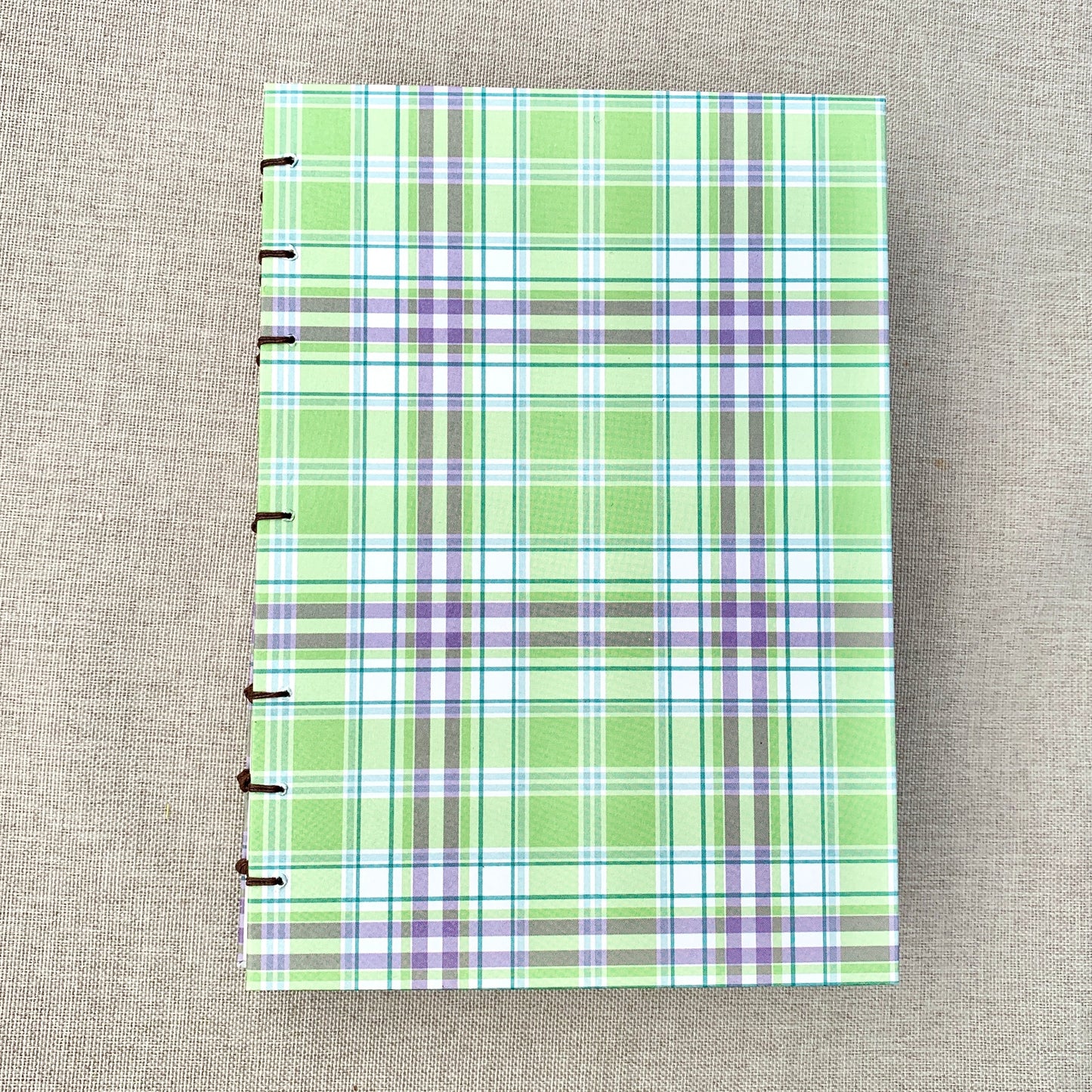 Purple Green Plaid - A6 - Lined - Coptic Bound - Fountain Pen Notebook - Handmade Journal