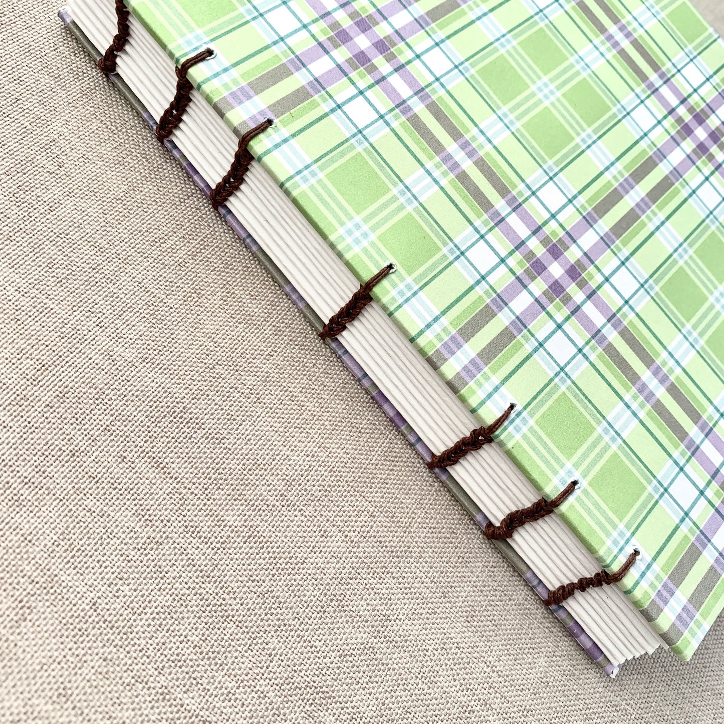 Purple Green Plaid - A6 - Lined - Coptic Bound - Fountain Pen Notebook - Handmade Journal
