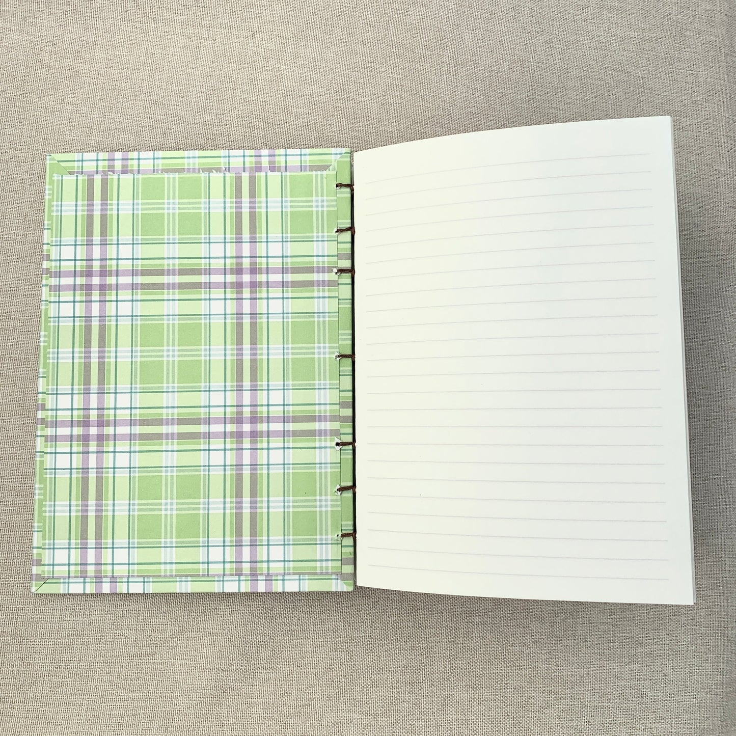 Purple Green Plaid - A6 - Lined - Coptic Bound - Fountain Pen Notebook - Handmade Journal