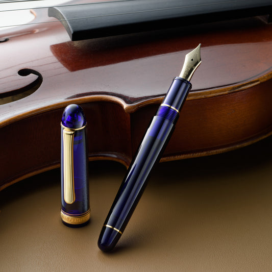 Platinum #3776 Century Chartres Blue With Gold Trim Fountain Pen