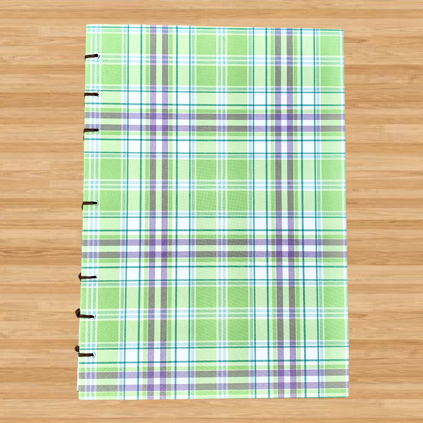 Purple Green Plaid - A6 - Lined - Coptic Bound - Fountain Pen Notebook - Handmade Journal