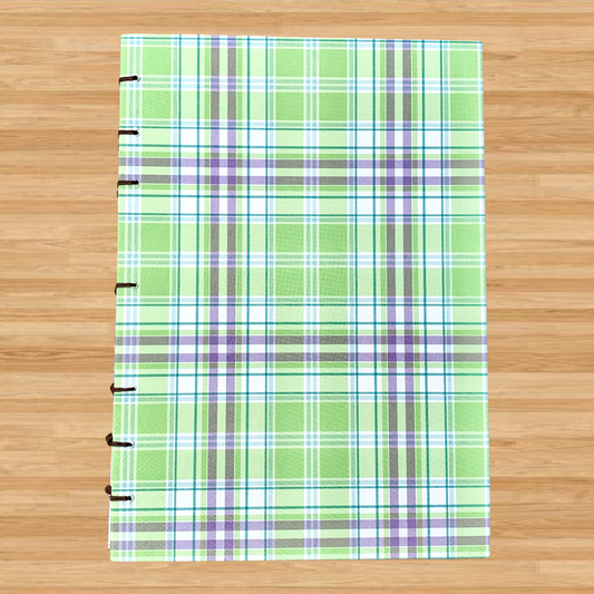 Purple Green Plaid - A6 - Lined - Coptic Bound - Fountain Pen Notebook - Handmade Journal